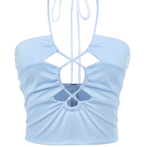 samunsboutique Tops - NWT Light blue double jersey lace up crop top